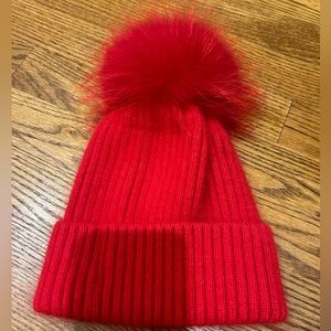 Linda Richards Fur Pom-Pom Hat Red